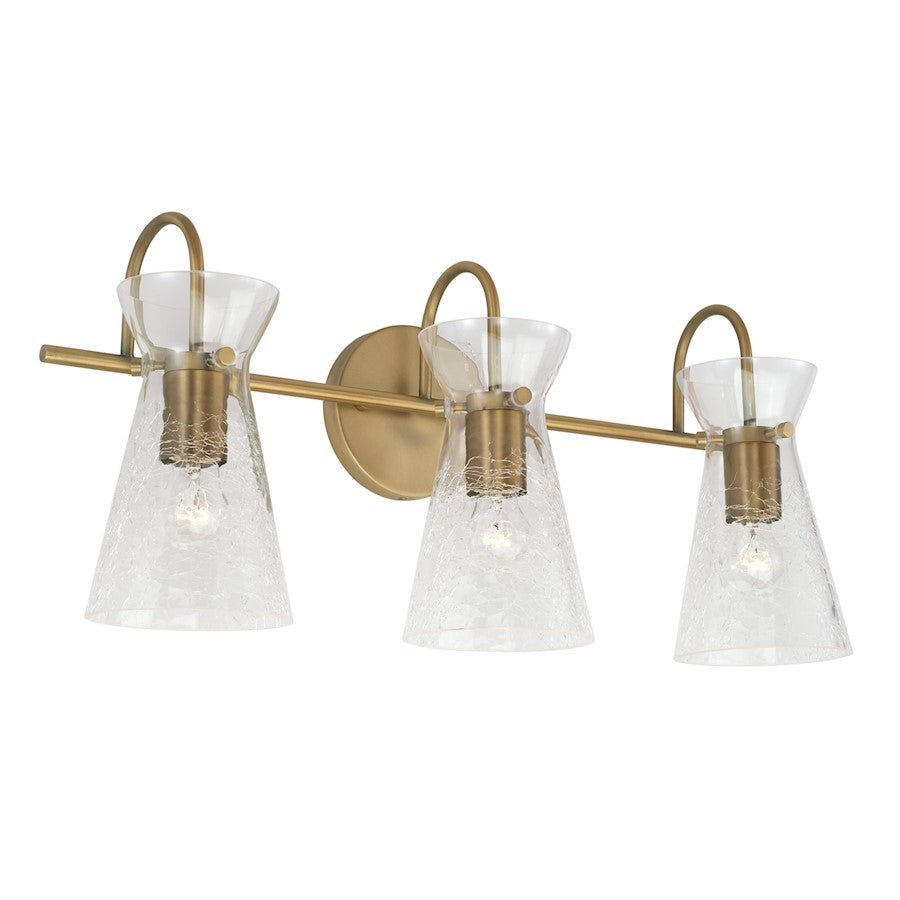 Capital Lighting Mila 3 Light Vanity, Aged Brass/Clear Half-Crackle - 142431AD