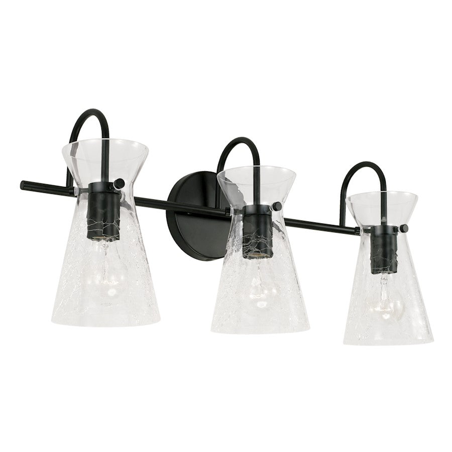 Capital Lighting Mila 3 Light Vanity, Matte Black/Clear Half-Crackle - 142431MB