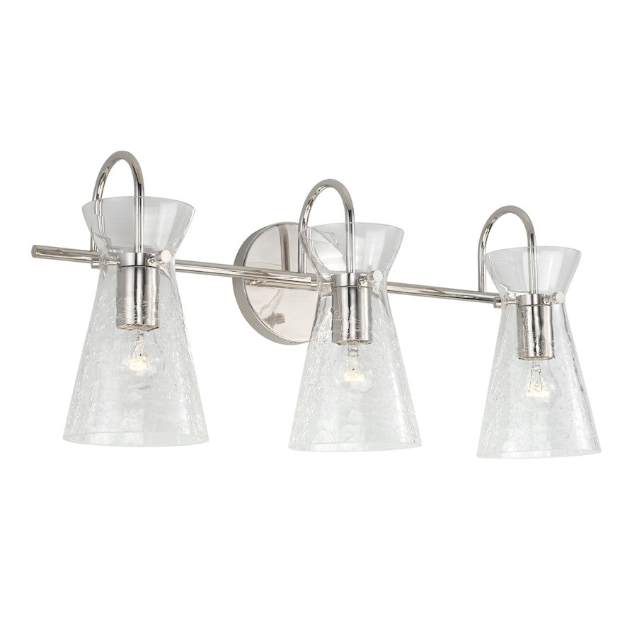 Capital Lighting Mila 3 Light Vanity, Nickel/Clear Half-Crackle - 142431PN