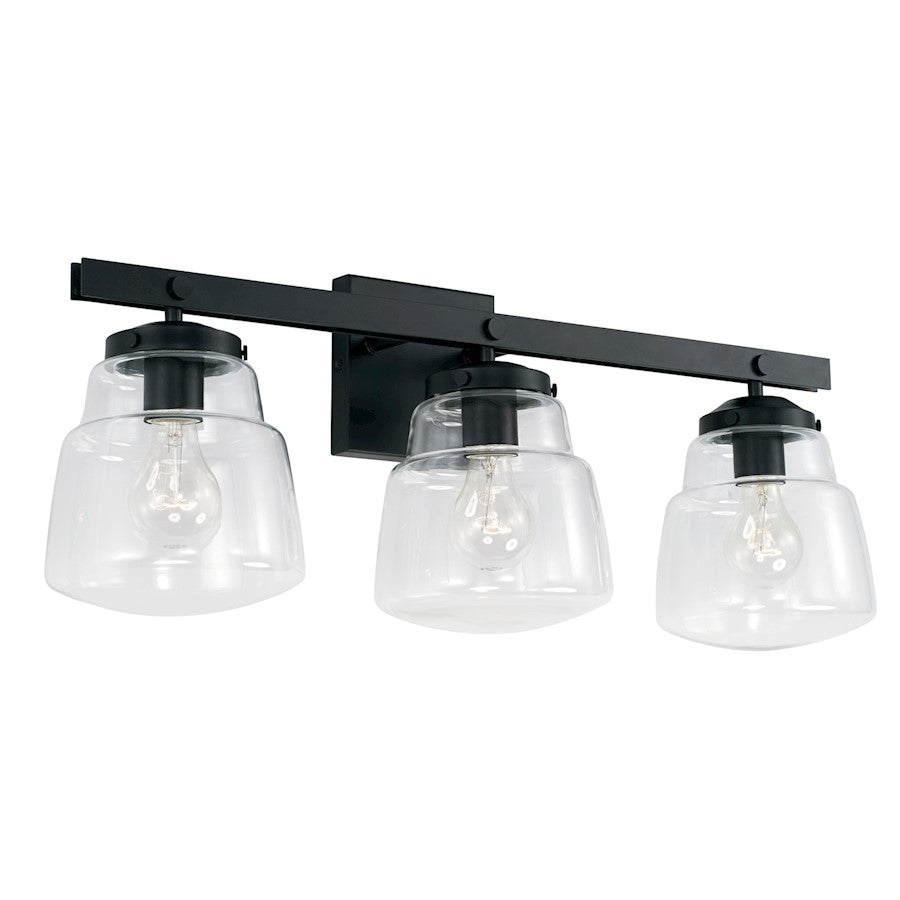 Capital Lighting Dillon 3 Light Vanity in Matte Black/Clear - 142731MB-518