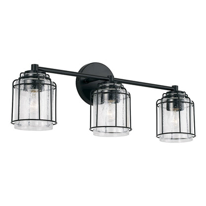 Capital Lighting Harmon 3 Light Vanity, Matte Black/Clear Seeded - 142931MB-516