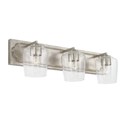 Capital Lighting Merrick 3 Light Vanity, Antique Silver/Clear - 143431AS-514