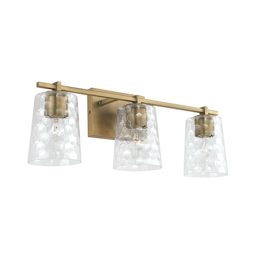 Capital Lighting Burke 3 Light Vanity, Aged Brass/Clear Honeycomb - 143531AD-517