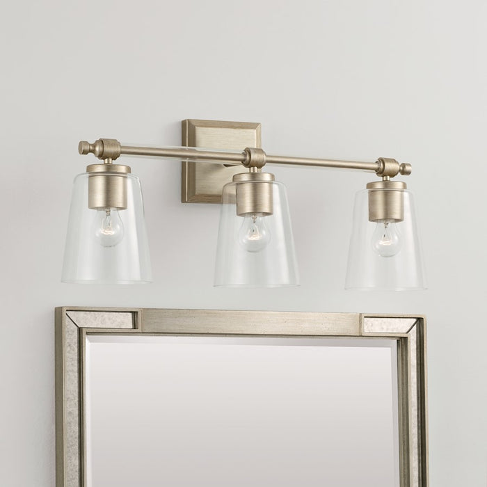 Capital Lighting Breigh 3 Light Vanity, Brushed Champagne/Clear