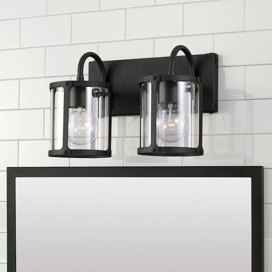 2 Light Bathroom Vanity Light, Black Iron