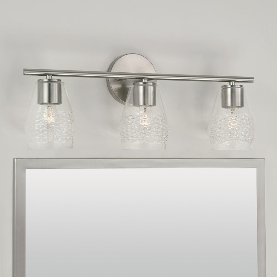 3 Light Bathroom Vanity Light, Diamond Embossed