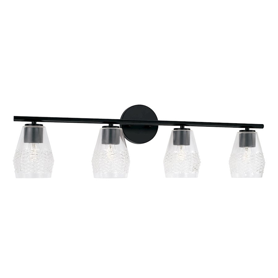 Capital Lighting Dena 4 Light Vanity, Matte Black/Embossed - 145041MB-524