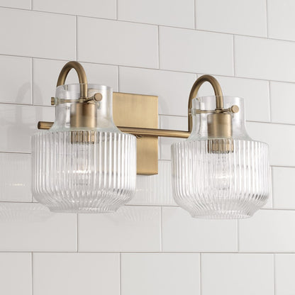 2 Light Bathroom Vanity Light, Clear Fluted