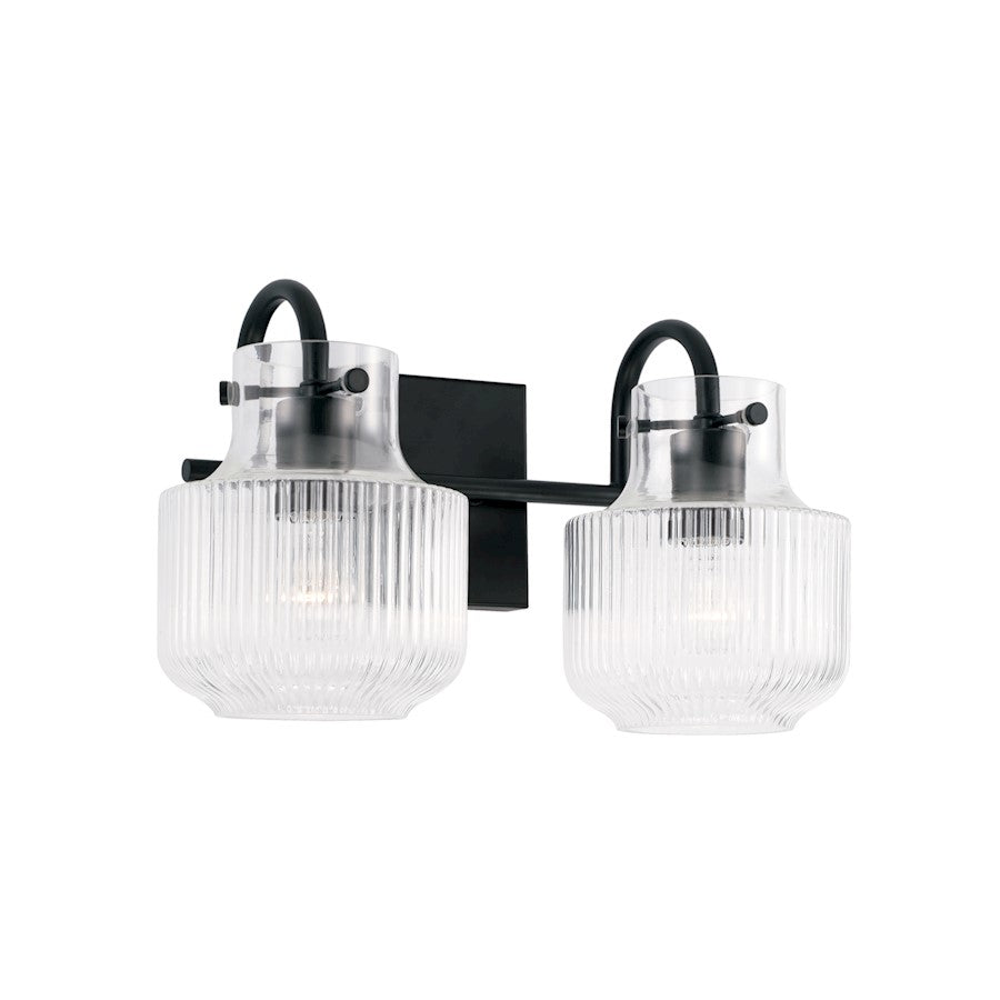 Capital Lighting Nyla 2 Light Vanity, Matte Black/Clear Fluted - 145121MB