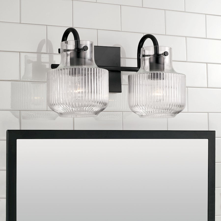 2 Light Bathroom Vanity Light, Clear Fluted