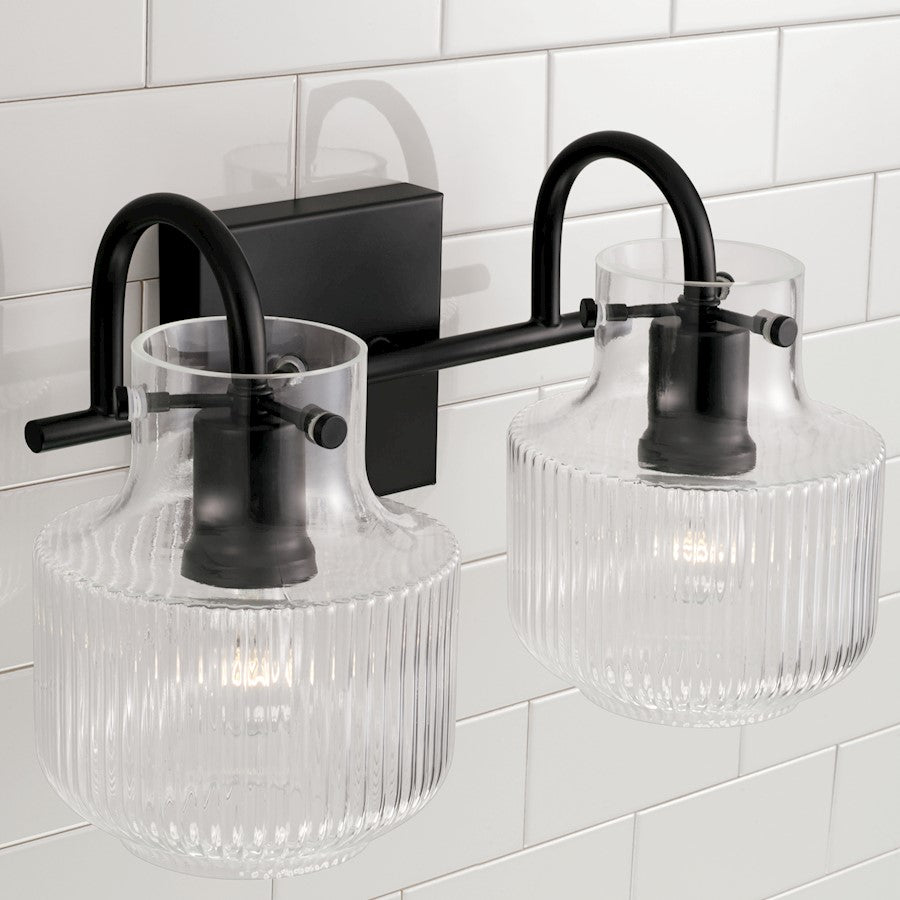 2 Light Bathroom Vanity Light, Clear Fluted