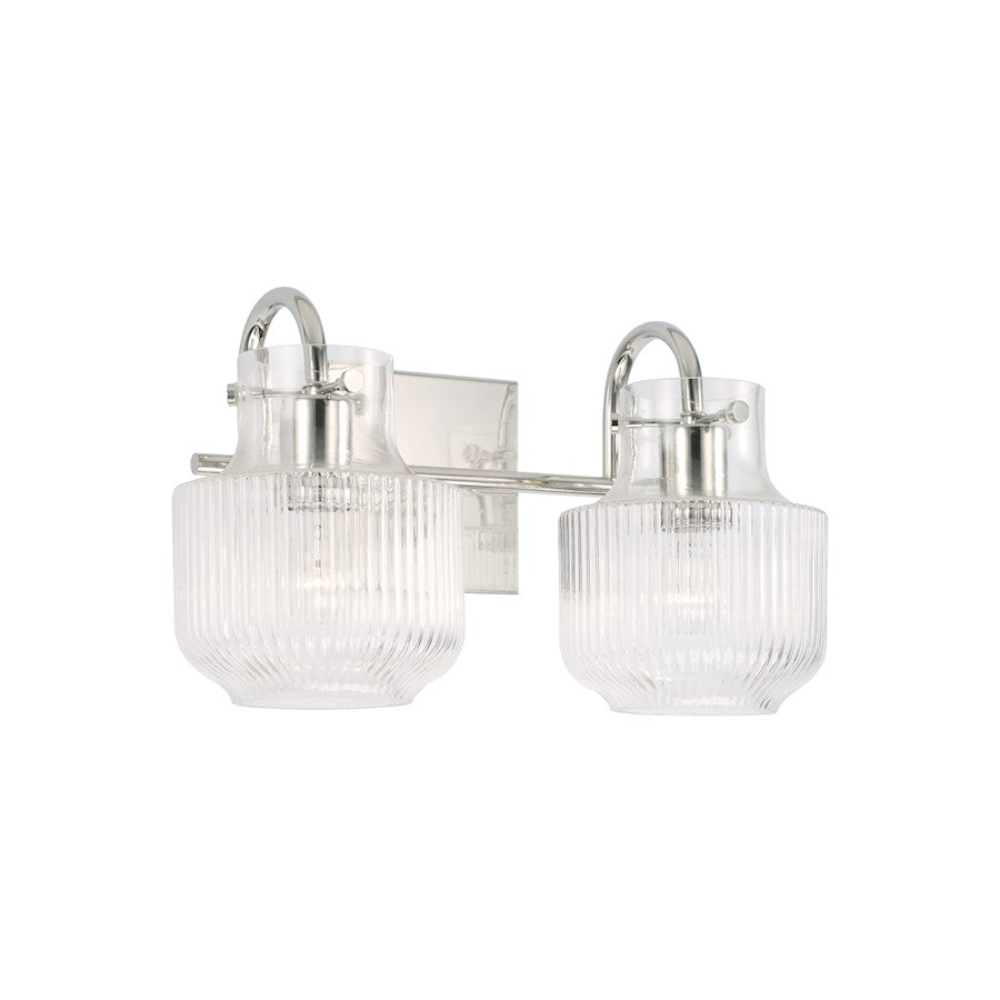 Capital Lighting Nyla 2 Light Vanity, Polished Nickel/Clear Fluted - 145121PN