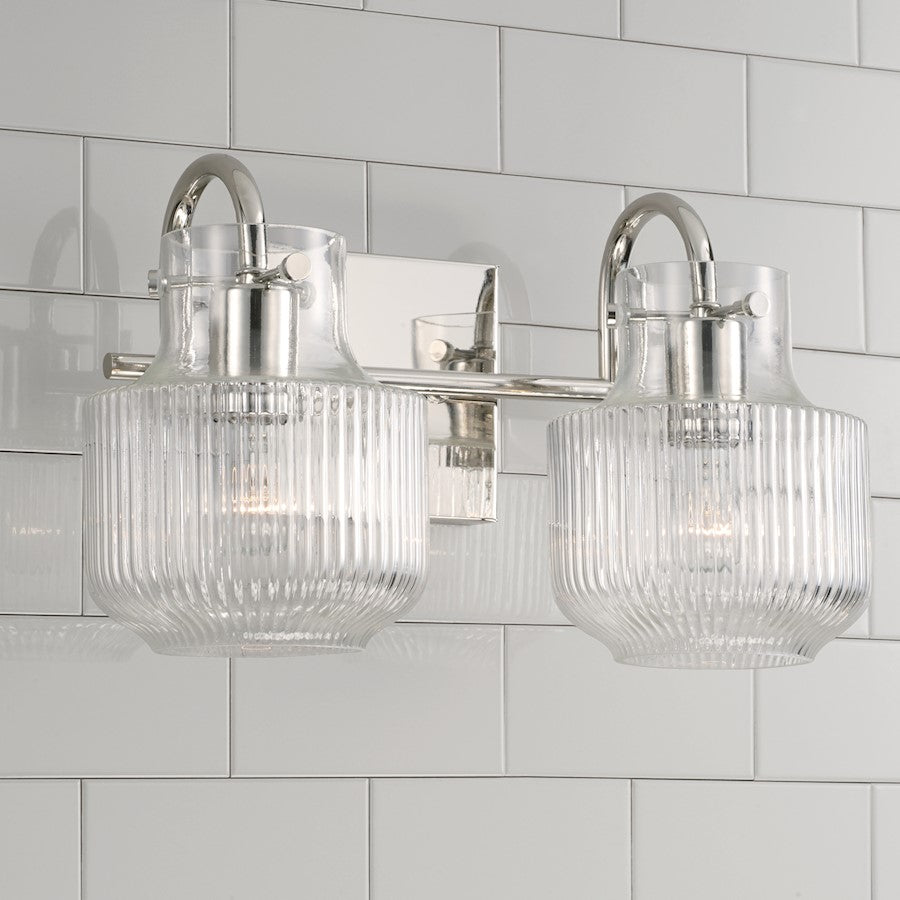 2 Light Bathroom Vanity Light, Clear Fluted