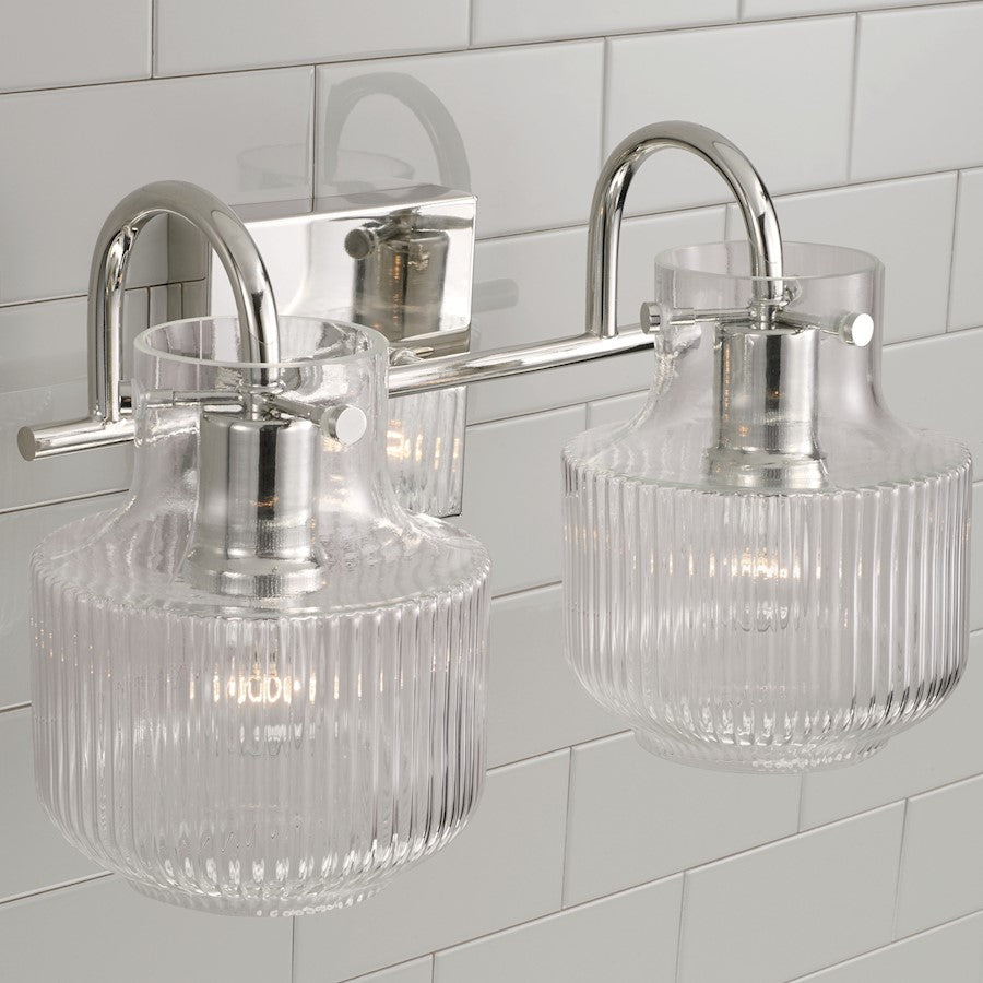 2 Light Bathroom Vanity Light, Clear Fluted