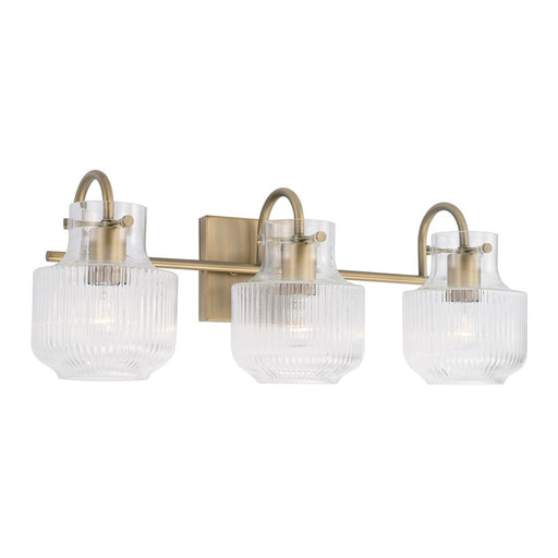 Capital Lighting Nyla 3 Light Vanity, Aged Brass/Clear Fluted - 145131AD