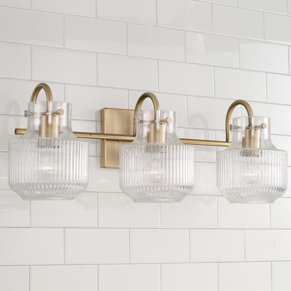 3 Light Bathroom Vanity Light, Clear Fluted