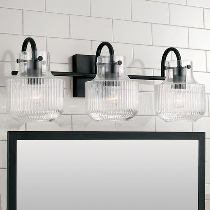 3 Light Bathroom Vanity Light, Clear Fluted