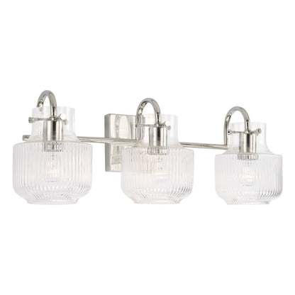 Capital Lighting Nyla 3 Light Vanity, Polished Nickel/Clear Fluted - 145131PN