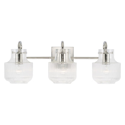 3 Light Bathroom Vanity Light, Clear Fluted