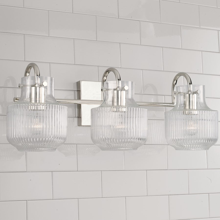 3 Light Bathroom Vanity Light, Clear Fluted