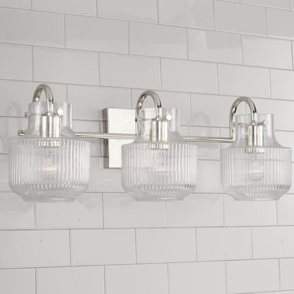 3 Light Bathroom Vanity Light, Clear Fluted