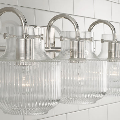 3 Light Bathroom Vanity Light, Clear Fluted