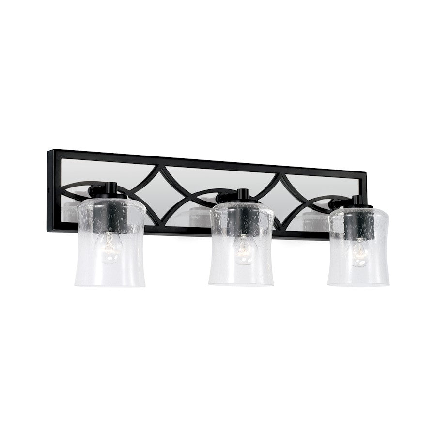 Capital Lighting Avery 3 Light Vanity, Matte Black/Clear Seeded - 145731MB-505