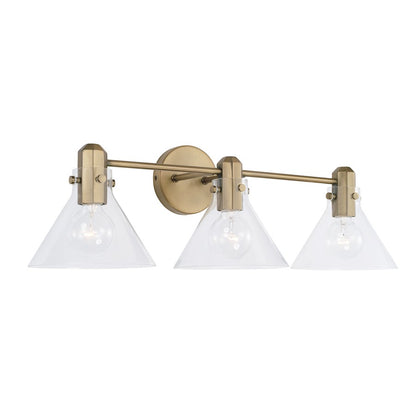 Capital Lighting Greer 3 Light Vanity, Aged Brass/Clear - 145831AD-528