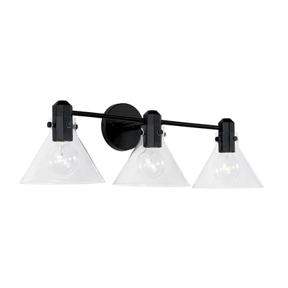 Capital Lighting Greer 3 Light Vanity, Matte Black/Clear - 145831MB-528