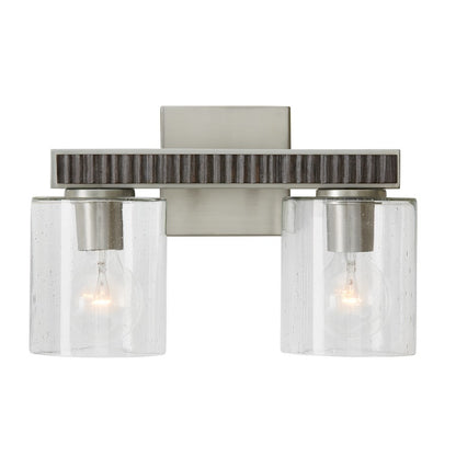 Sawyer 2 Light Bathroom Vanity Light, Grey/Nickel/Clear Seeded