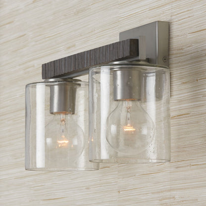 Sawyer 2 Light Bathroom Vanity Light, Grey/Nickel/Clear Seeded