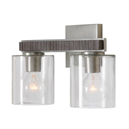 Sawyer 2 Light Bathroom Vanity Light, Grey/Nickel/Clear Seeded