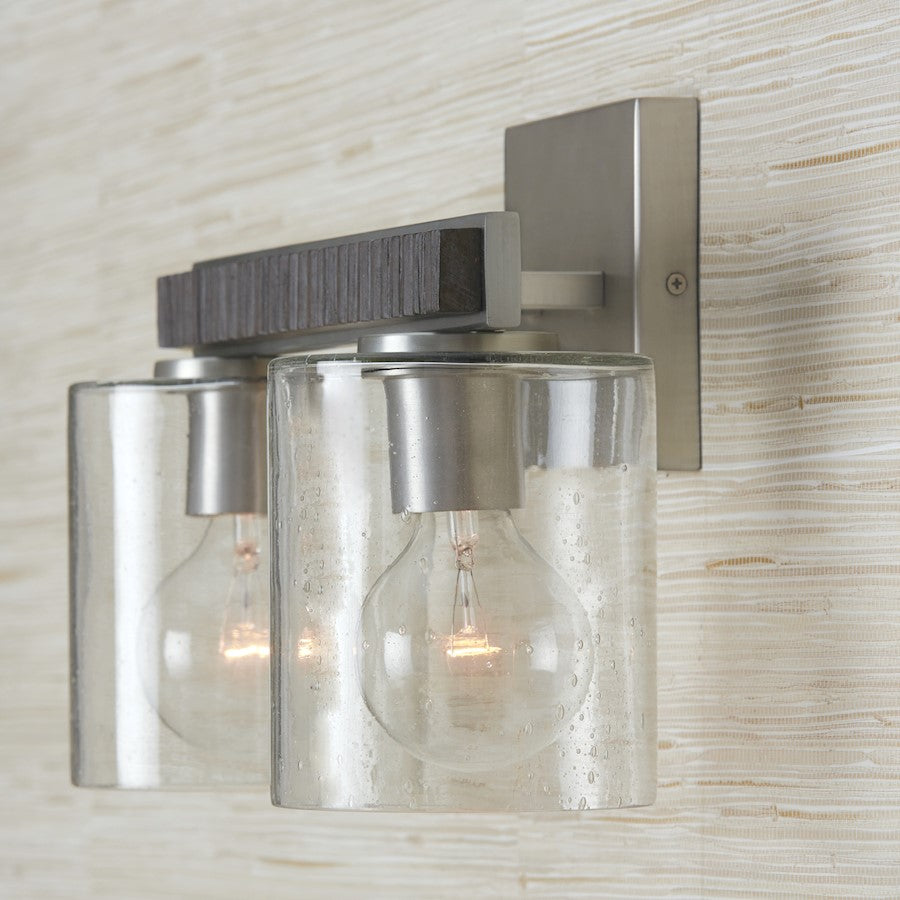 Sawyer 2 Light Bathroom Vanity Light, Grey/Nickel/Clear Seeded