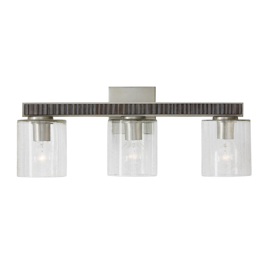 Sawyer 3 Light Bathroom Vanity Light, Grey/Nickel/Clear Seeded