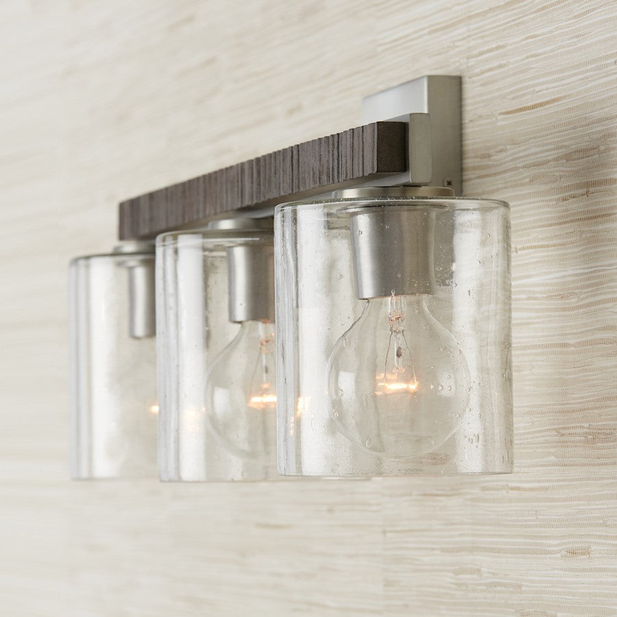 Sawyer 3 Light Bathroom Vanity Light, Grey/Nickel/Clear Seeded