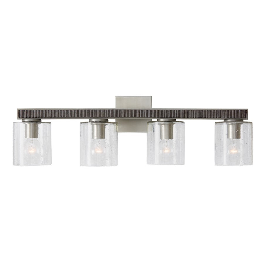 Sawyer 4 Light Bathroom Vanity Light, Grey/Nickel/Clear Seeded