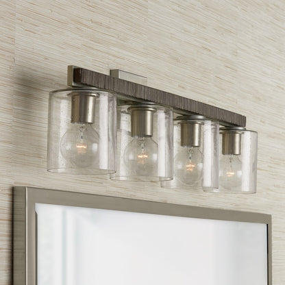 Sawyer 4 Light Bathroom Vanity Light, Grey/Nickel/Clear Seeded