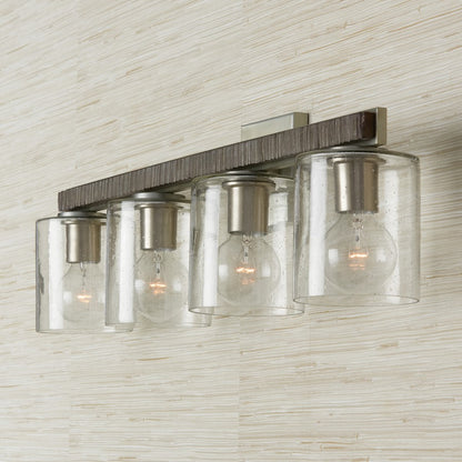 Sawyer 4 Light Bathroom Vanity Light, Grey/Nickel/Clear Seeded