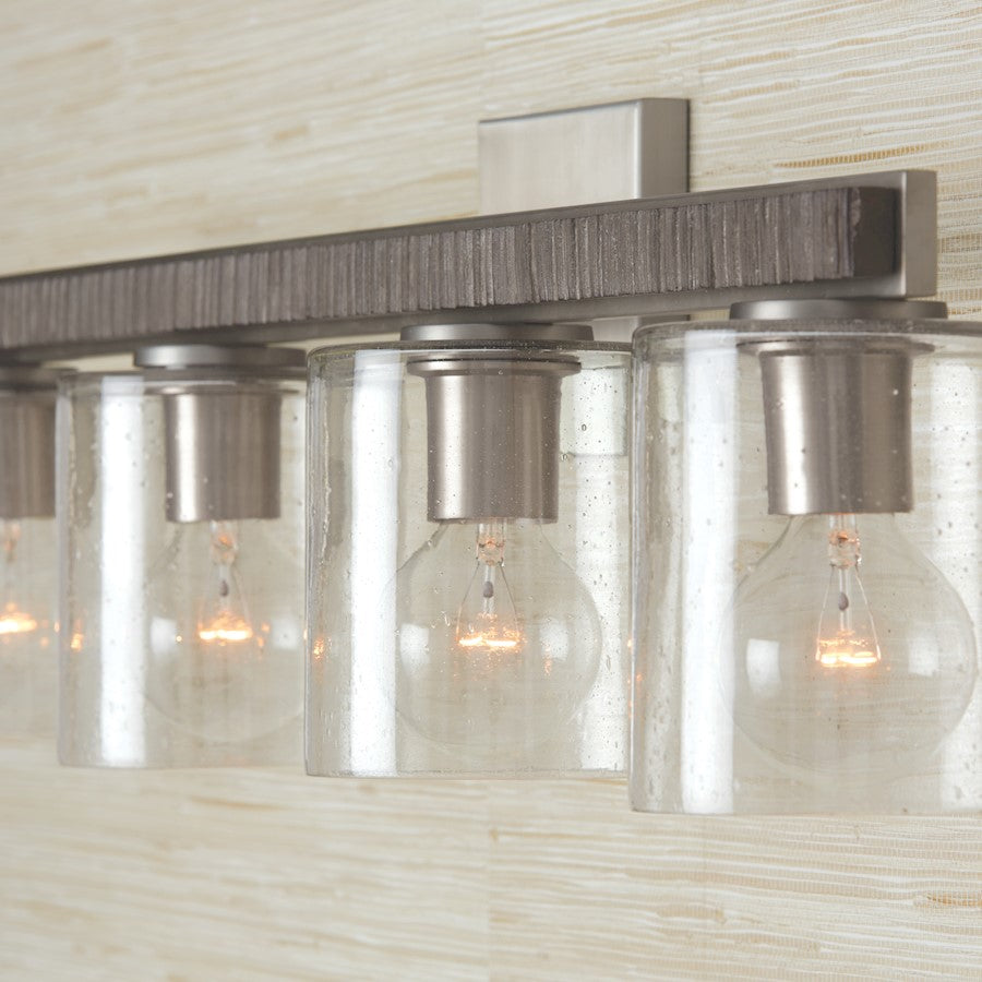 Sawyer 4 Light Bathroom Vanity Light, Grey/Nickel/Clear Seeded