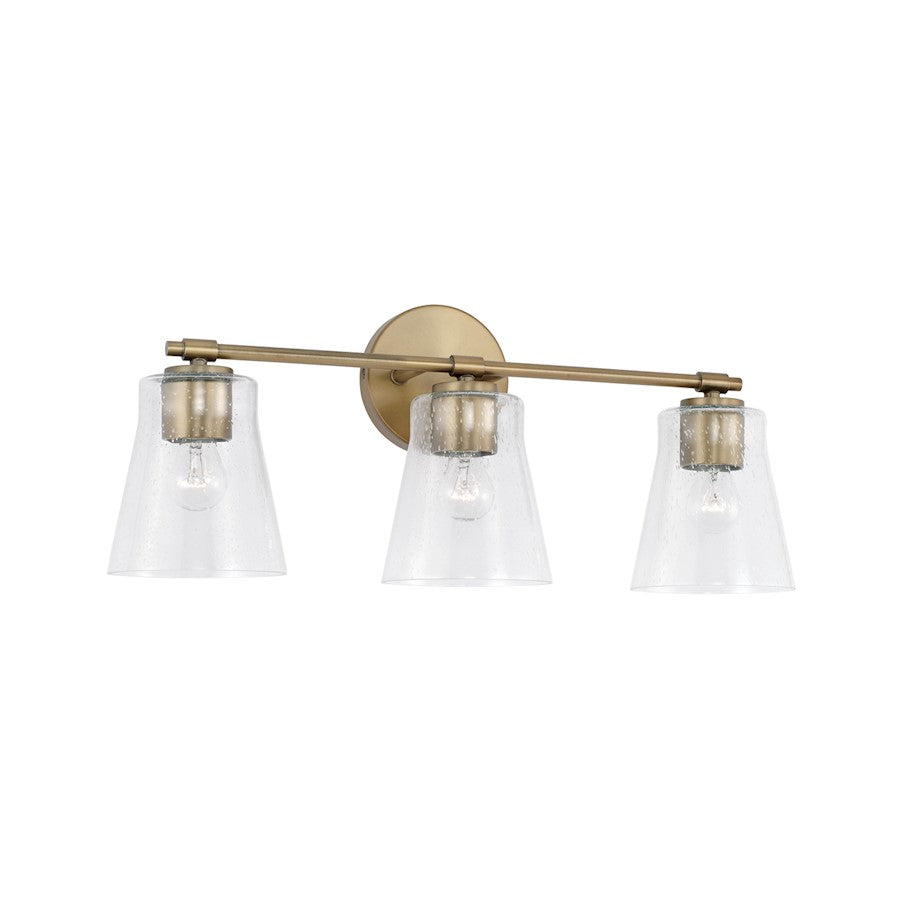 Capital Lighting Baker 3 Light Vanity, Aged Brass/Clear Seeded - 146931AD-533