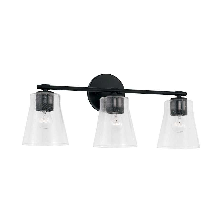 Capital Lighting Baker 3 Light Vanity, Matte Black/Clear Seeded - 146931MB-533