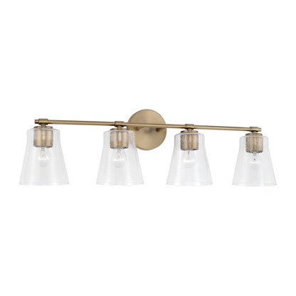 Capital Lighting Baker 4 Light Vanity, Aged Brass/Clear Seeded - 146941AD-533