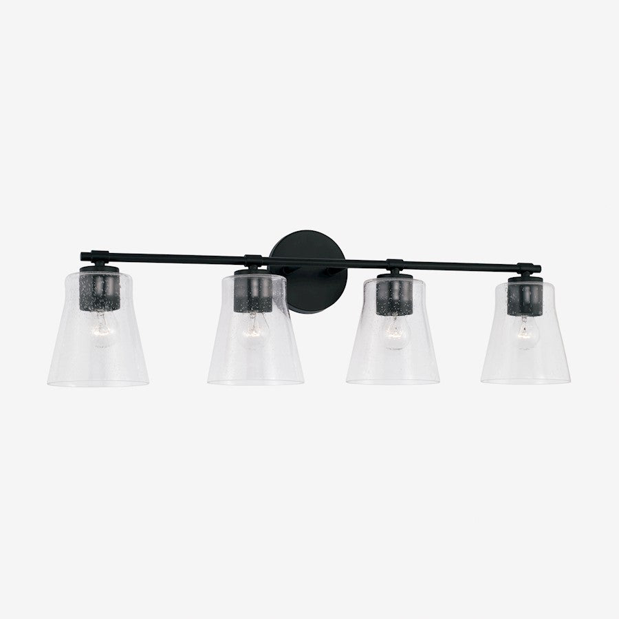 Capital Lighting Baker 4 Light Vanity, Matte Black/Clear Seeded - 146941MB-533