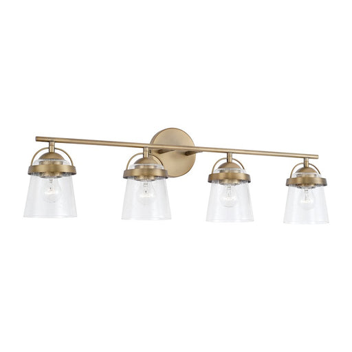 Capital Lighting Madison 4 Light Vanity, Aged Brass/Clear Seeded - 147041AD-534