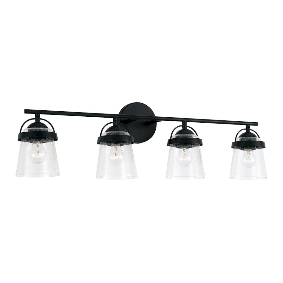 Capital Lighting Madison 4 Light Vanity, Matte Black/Clear Seeded - 147041MB-534