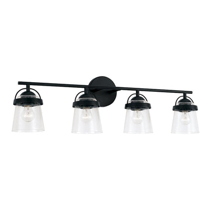 Capital Lighting Madison 4 Light Vanity, Matte Black/Clear Seeded - 147041MB-534