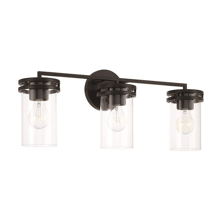 HomePlace Lighting Fuller 3 Light Vanity, Black/Clear - 148731MB-539