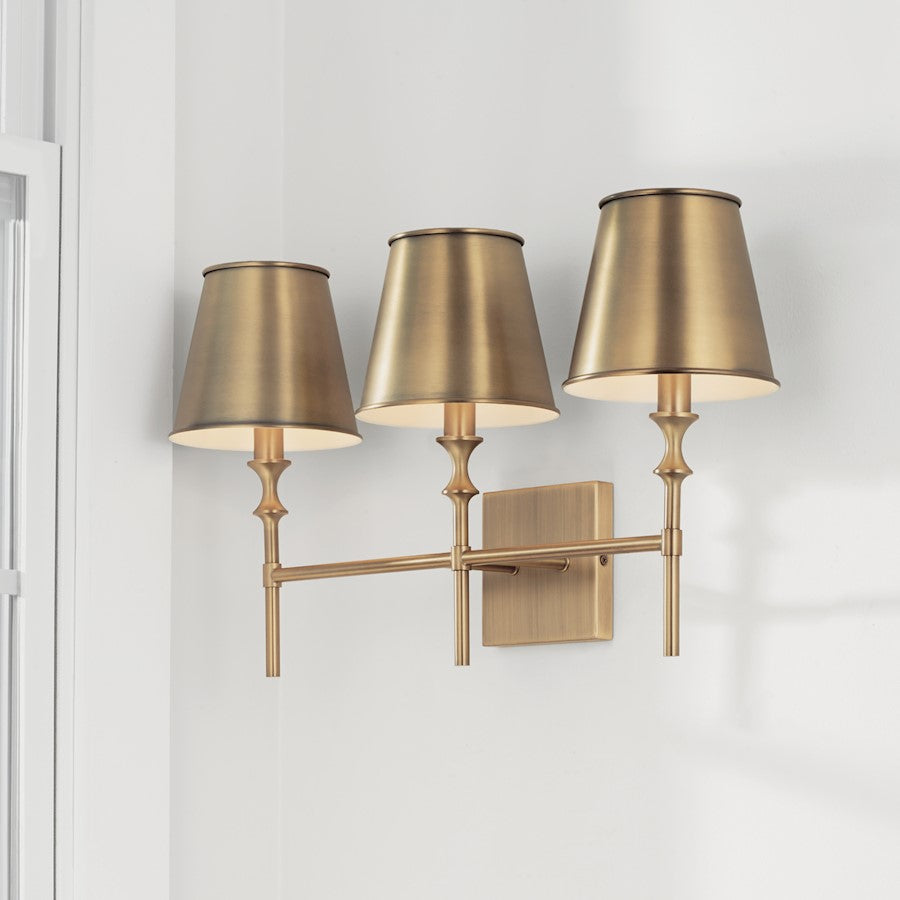 Whitney 3 Light Bathroom Vanity Light, Brass/White