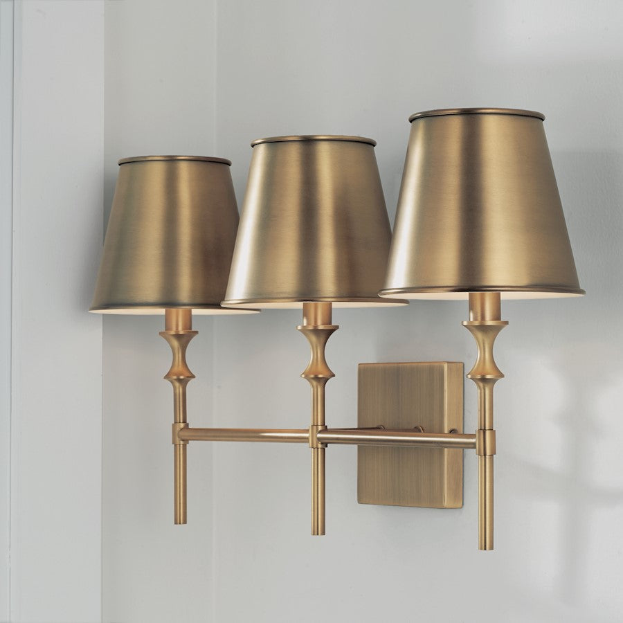 Whitney 3 Light Bathroom Vanity Light, Brass/White