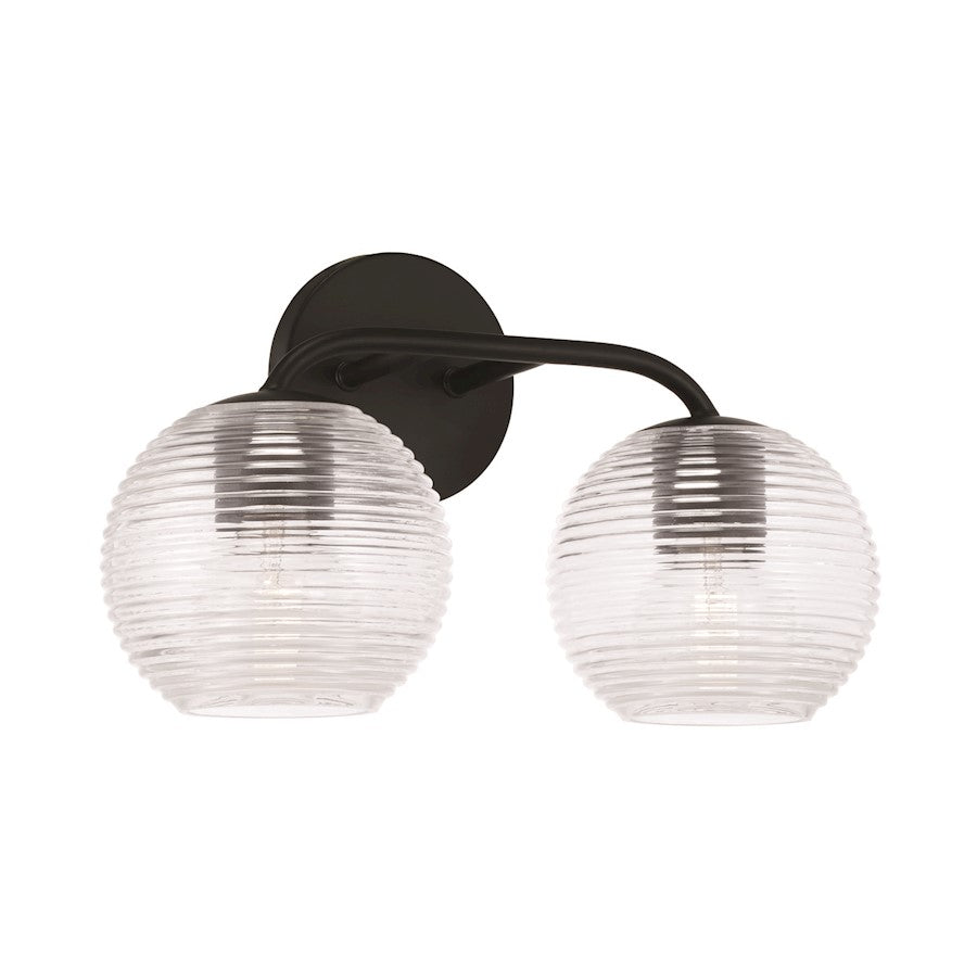 Capital Lighting Dolan 2 Light Vanity, Black/Clear Ribbed - 149921MB-544